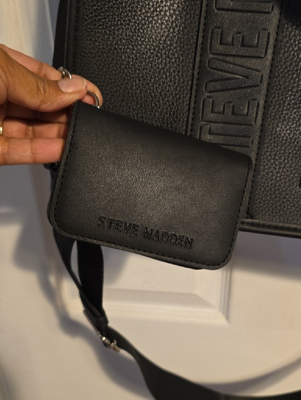 Steve Madden Black Leather-Look Laptop Briefcase - Picture 2 of 4